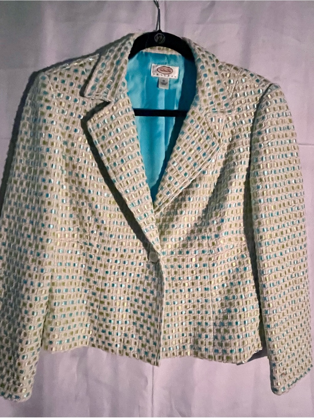 Tailored Cream, teal and Aqua Tweed Women's petite Blazer